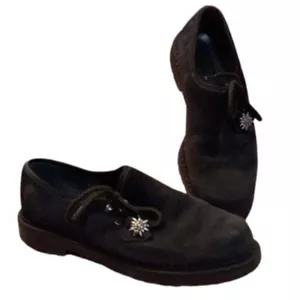 Bleil Size 9 Womens Shoes Trachten Black Suede Edelweiss Accent Rubber Sole - Picture 1 of 8