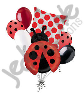 7 pc Red Little Lady Bug Balloon Bouquet Party Decoration Birthday Baby Shower
