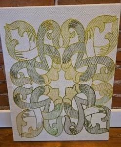 Vintage Handmade 16 x 20 Irish Celtic Embroidery Picture Canvas Green Knots - Picture 1 of 6