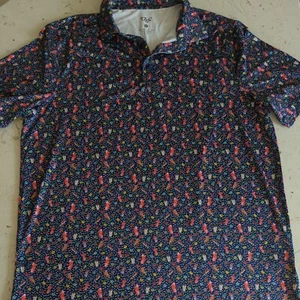 1764 Men’s Golf Polo Wicking Shirt Blue w Sweet Treats Short Sleeve Size L - Picture 1 of 11