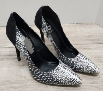 G by Guess Felisity3 Preto e Branco Pele de Cobra Patten Stiletto Feminino Tamanho 7.5 - Imagem 1 de 4
