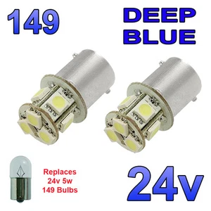 2 x Blue 24v LED BA15s 149 R5W 8 SMD Number Plate Interior Bulbs HGV Truck - Picture 1 of 4
