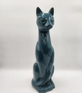 Vintage 20 in Teal Cat Statue Bathroom Toilet Brush Holder / Planter Vase - Picture 1 of 12