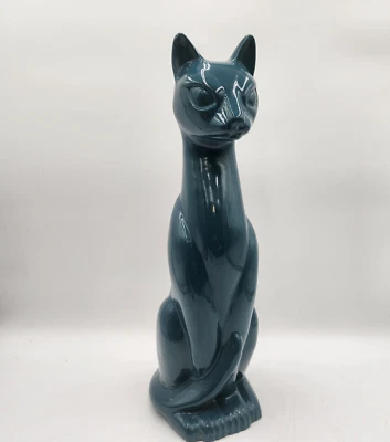 Vintage 20 in Teal Cat Statue Bathroom Toilet Brush Holder / Planter Vase - Image 1 of 4