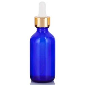 1 Unze/30 ml Kobaltblau Glas Boston Runde Flasche mit Gold Metall und Glas Tropfen - Bild 1 von 5