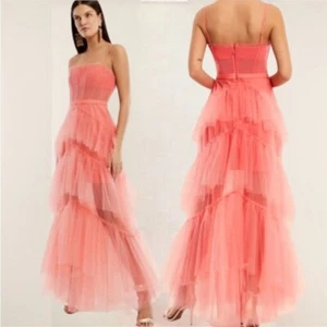 BCBGMAXAZRIA Oly Coral Korsett Stufen Rüschen Tüll Abend Maxikleid Damen 0 - Bild 1 von 13