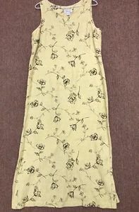 maxi abito lino smanicato verde pallido stampa floreale lagenlook cottage taglia 10 - Foto 1 di 8