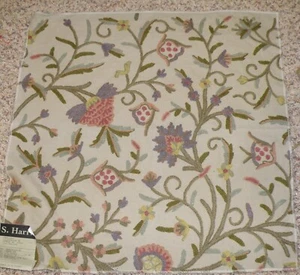 S Harris Crewel Embroidered Cotton Fabric Remnant - Picture 1 of 2