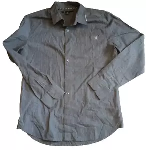 Volcom Shirt Men's Small Gray Striped Long Sleeve Button Up Poly Cotton Blend - Picture 1 of 5