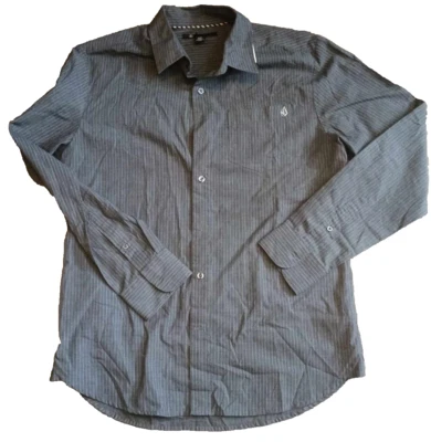Volcom Shirt Men's Small Gray Striped Long Sleeve Button Up Poly Cotton Blend - Image 1 of 4