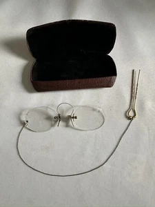 Antique 12k Gold Pince Nez Eyeglasses Victorian Spectacles W/Hairpin SG9 Read - Picture 1 of 15