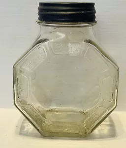BARATTOLO IN VETRO TRASPARENTE OTTAGONO VINTAGE PAT. PENDENTE BARATTOLO DI CARAMELLE Coperchio di zinco - Foto 1 di 10