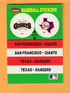 Pegatinas del equipo Fleer 1988 #67 Gigantes de San Francisco Texas Rangers 8J - Imagen 1 de 2
