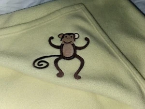 Baby Aspen Yellow Blanket Embroidered Brown Monkey Fleece Lovey - Picture 1 of 16