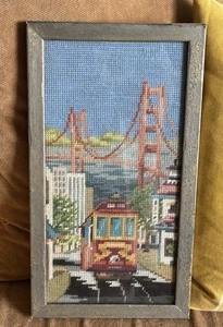 SAN FRANCISCO, CALIFORNIA Handmade Needlepoint Canvas Art Framed 8.5”x 15” - Picture 1 of 9
