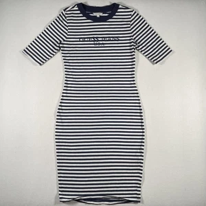 Guess ASAP Rocky Dress Womens Small Navy White Stripe Bodycon Midi Logo Original - Picture 1 of 12