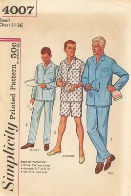 Simplicity 4007 Men's 2-Piece PROPORTIONED Pajamas Top, Pants & Shorts Sz S CUT - Image 1 of 4