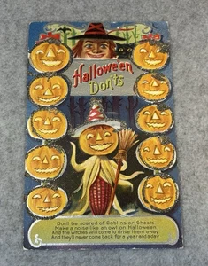 Antique Vintage Postcard, ML Jackson Lion Head "Halloween Don'ts" JOL & Witch - Bild 1 von 7