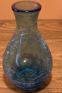 Blaue Crackle Glas Vintage Vase ca. 5" hoch - Bild 1 von 3
