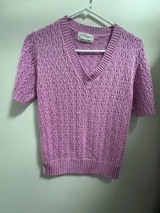 Suéter De Colección Manga Corta Punto Pointelle Cuello en V Para Mujer’s S Púrpura Preppy EE. UU. - Imagen 1 de 5