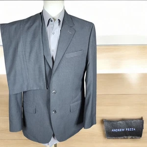 Andrew Fezza 2 Piece Suit Mens 42R 34X30 Gray Check Double Vented - Picture 1 of 12
