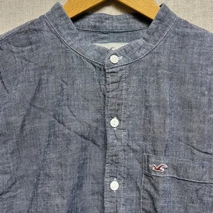 Hollister Langarm Button Down Stehkragen Chambray XL Logo Tasche Baumwolle Y2K - Bild 1 von 10