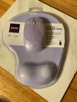 Mouse óptico inalámbrico SOAR + alfombrilla de ratón de espuma con memoria NUEVO sellado púrpura Foto 1 de 4