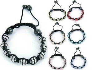 Shamballa bracelet striped clay crystal disco ball macrame sparkling bead stripe - Picture 1 of 14