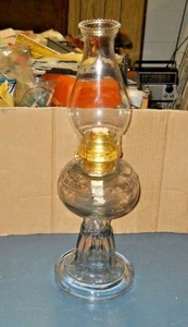 ANTIKE FEUERSTEIN GLAS SOCKEL ÖLLAMPE 1890er mit GLASKAMIN ADLER BRENNER NEUER DOCHT  - Bild 1 von 10