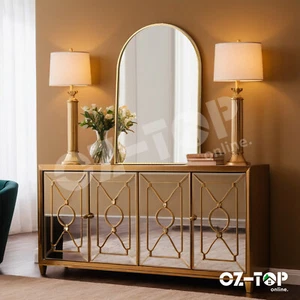 Gold Framed Arch Wall Mirror Bathroom Mirror Vanity Decor Hallway Makeup Mirror - Picture 1 of 12