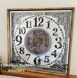 More details for large mirrored wall clock moving mechanism art deco style antique gold frame 