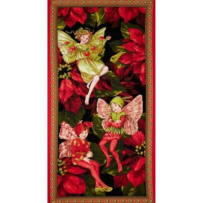 Winter Holiday Flower Fairies 100% Cotton Fabric 23.5" X 43" Panel - Image 1 of 4