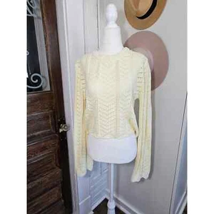 Elodie Women's Size L Baby Yellow Pointelle Bell Sleeve Sweater - Picture 1 of 9