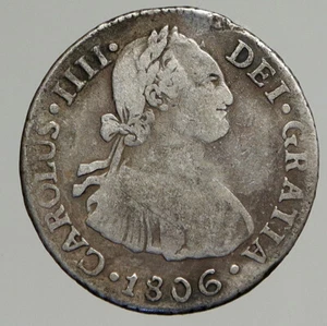 1806 JP PERU South America KING CHARLES IV Silver Peruvian Real Coin i93865 - Picture 1 of 3
