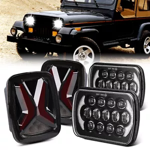 Smoked LED Tail Lights + 5X7" 7X6" LED Headlights for Jeep Wrangler YJ 1987-1995 - Picture 1 of 17
