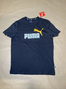 NEW Mens ESS+ Logo Puma Black T-Shirt Black/Tangerine 586759 Size Medium - Picture 1 of 13