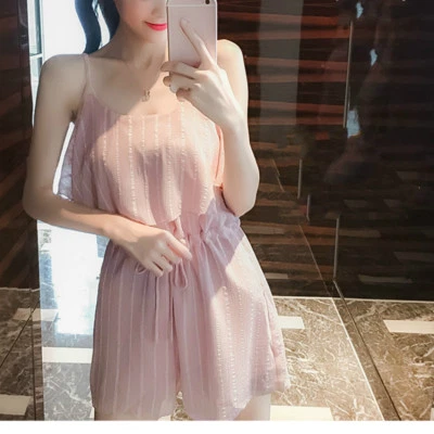 Women Spaghetti Strap Jumpsuit Chiffon U Neck Elastic Waist Sleeveless Playsuit - image 1 of 4