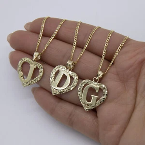 Cutout Nugget Heart Initial Letter Pendant Necklace 10K Yellow Gold - Picture 1 of 9