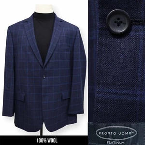 PRONTO UOMO mens blue WINDOWPANE 100% WOOL sport coat suit jacket blazer 48 L - Picture 1 of 14