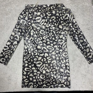 Abito Adrienne nuovo con etichette paillettes taglia small nero e oro con paillettes argento manica lunga - Foto 1 di 10