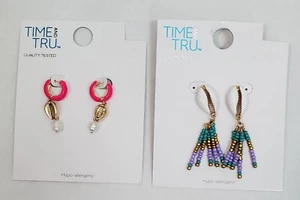 Lote De 2 Pendientes Time And Tru Concha Gota Y Concha Borla Con Cuentas Playa Verano Nuevos - Imagen 1 de 5