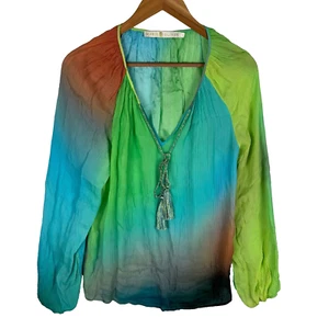 Blusa campesina artística boho de seda playera manga larga para mujer talla M Marie Oliver Resort - Imagen 1 de 8