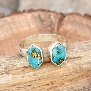 Copper Turquoise Ring, 925 Sterling Silver Ring, Designer Band Ring Boho Ring - Picture 1 of 5