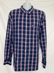 American Eagle Button Down Shirt men's 2XL Blue plaid Long Sleeve Cotton Flannel - Picture 1 of 10