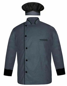 Chef Coat with Cap Full Sleeve Jacket Restaurant Hotel Kitchen Uniform for Men - Picture 1 of 2