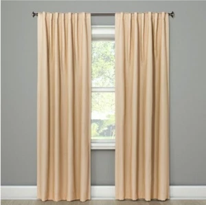 Small Check Window Curtain Panel - Tan - Threshold - 50w x 95L  New - Picture 1 of 4