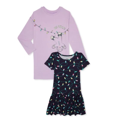 New Girls 2-Pack Christmas Lights & Gingerbread Oh Snap Dress Extra Small XS 4/5 - Image 1 of 4