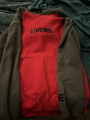 Sudadera con Capucha Grande Etnies Para Hombres Talla L Retro Skate Sudadera con Capucha Roja Negra Foto 1 de 2