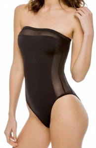 SOLID & STRIPED Madeline Mesh Side Bandeau 1pc Black Swim Suit NEW Womens M 8/10 - Picture 1 of 11