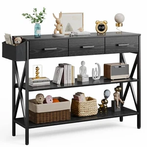 Entryway Console Table Hallway Narrow Long Sofa Table with Storage Shelves,Black - Picture 1 of 8